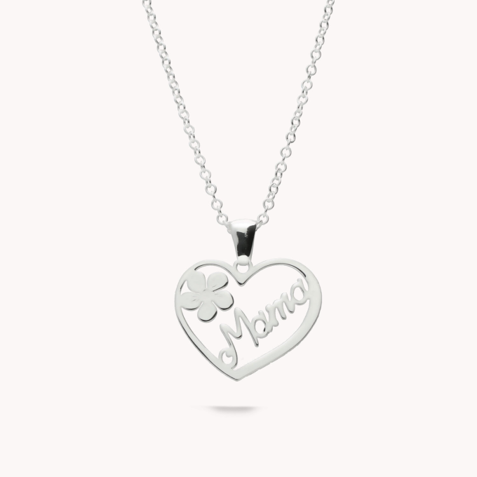 Colgante Ok Silver Mamá en corazón y flor