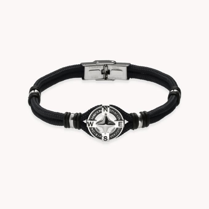 Pulsera Ok Silver con brújula de nylon negro