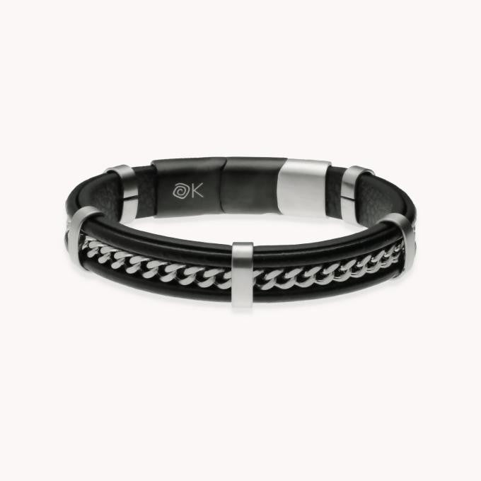 Pulsera Ok Silver en cuero negro