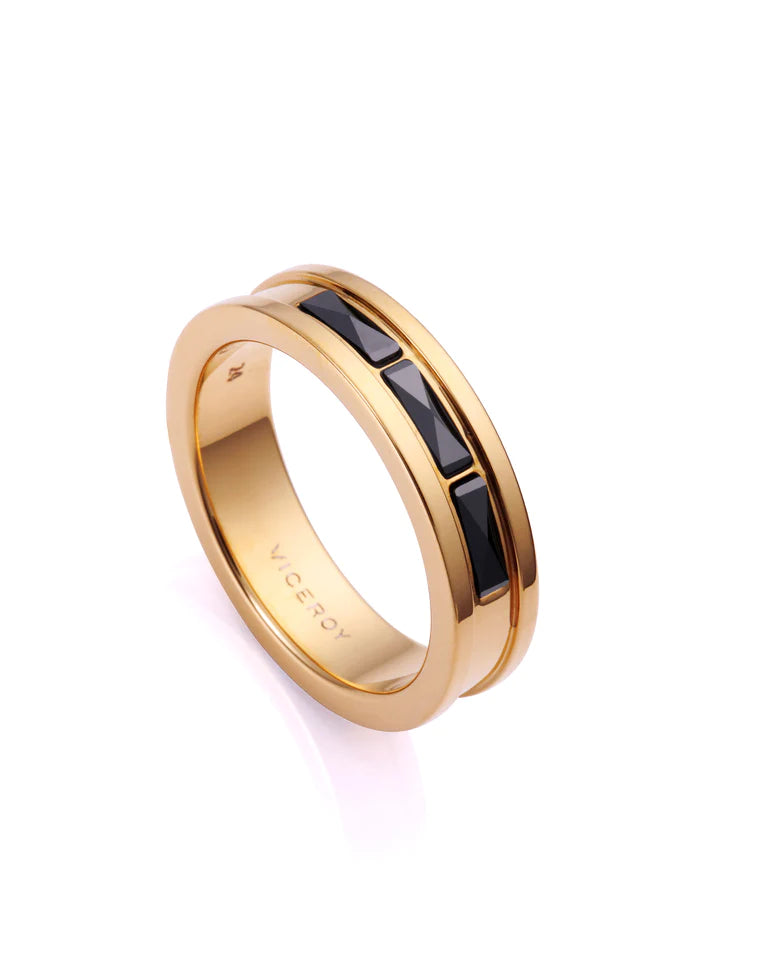Anillo Acero Ip Dorado Y Ceramica
