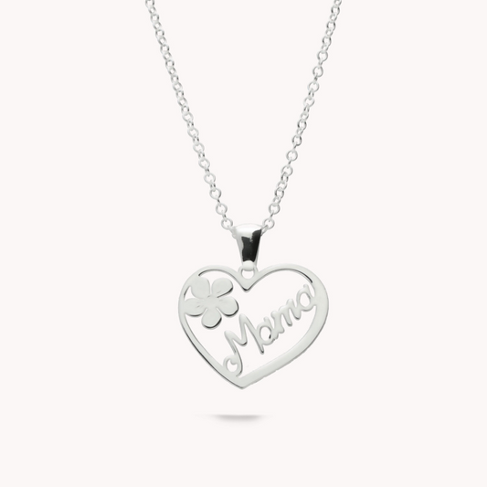 Colgante Ok Silver Mamá en corazón y flor