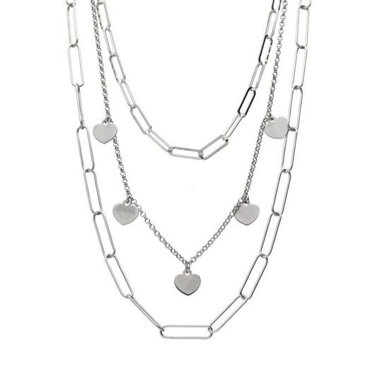 Collar Ok Silver eslabones y corazones triple cadena