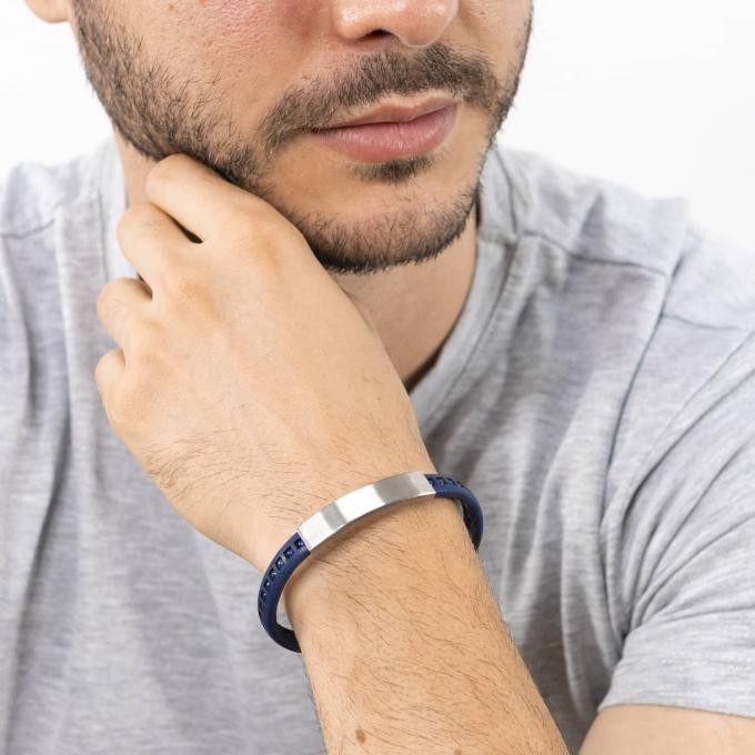 Pulsera Ok Silver cuero azul con piedras