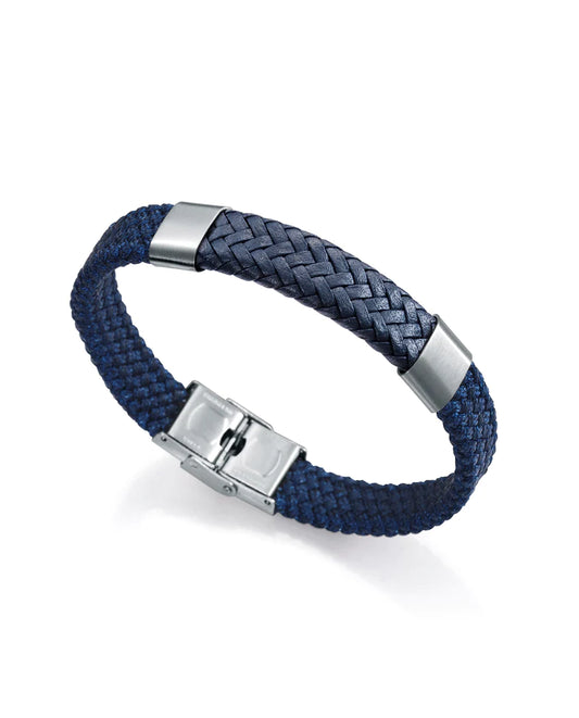 Pulsera de hombre Magnum de piel azul con acero y nylon trenzado