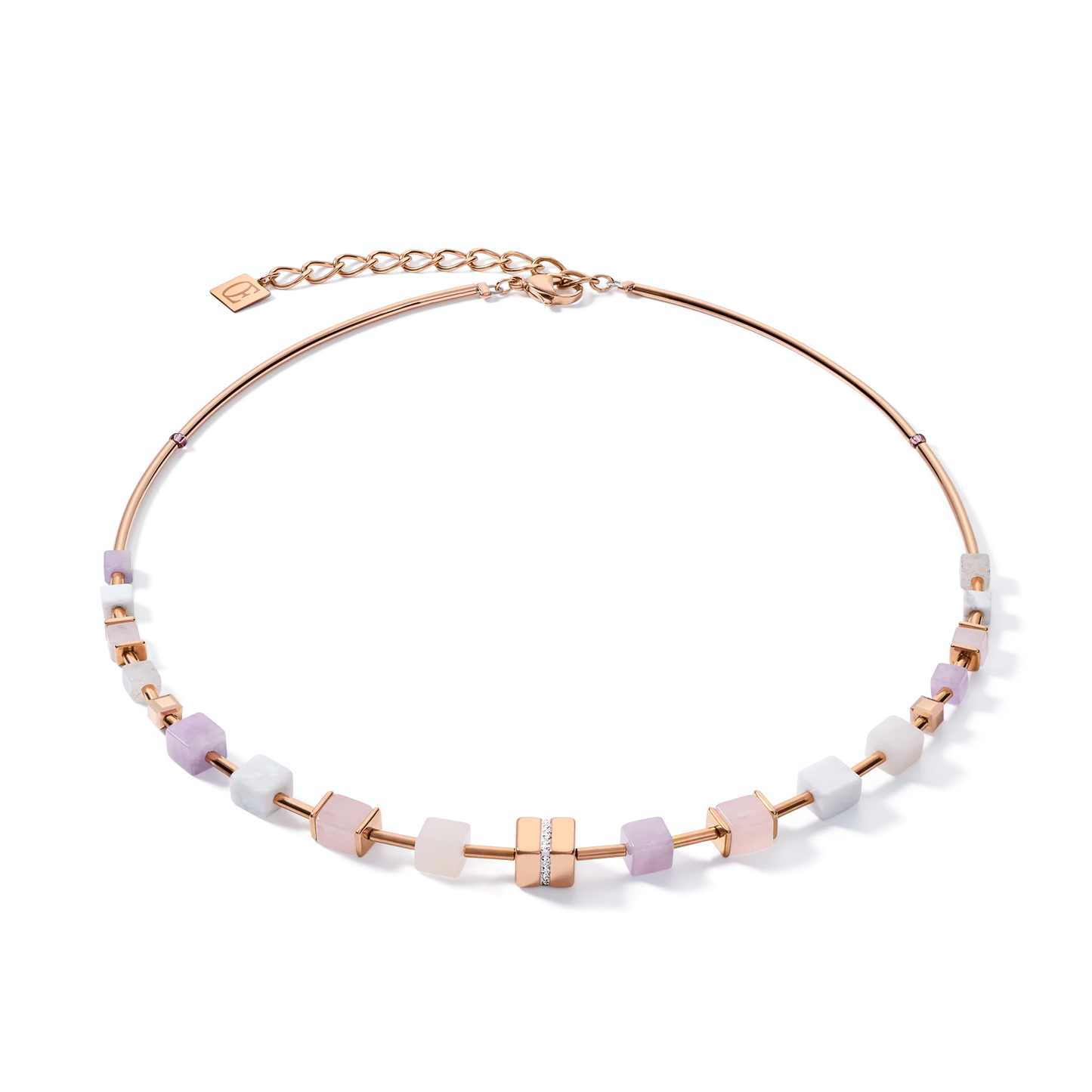 Collar cristales pavé, gemas y acero oro rosa
