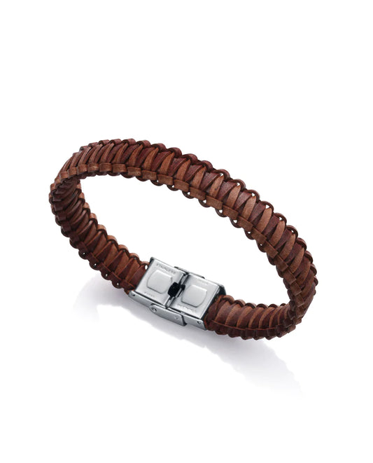 Pulsera Viceroy Air de acero y piel trenzada en marrón
