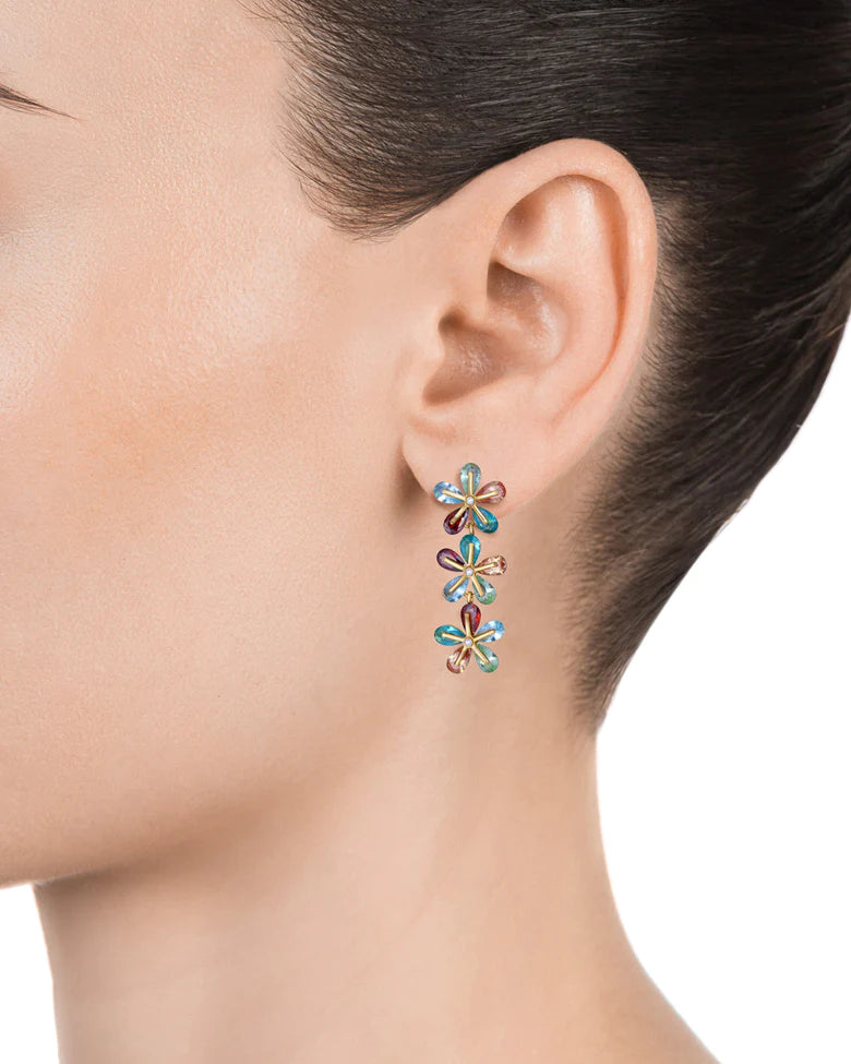 Pendientes Elegant con tres flores de cristales de colores