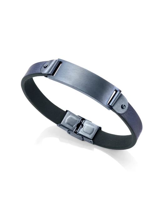 Pulsera de hombre Air de piel plana azul y placa de acero IP azul