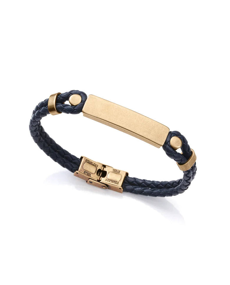 Pulsera Magnum de acero en IP bronce y piel trenzada en color azul