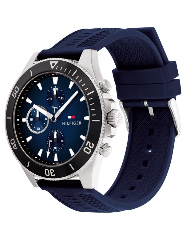 Reloj de hombre multifunción de silicona azul